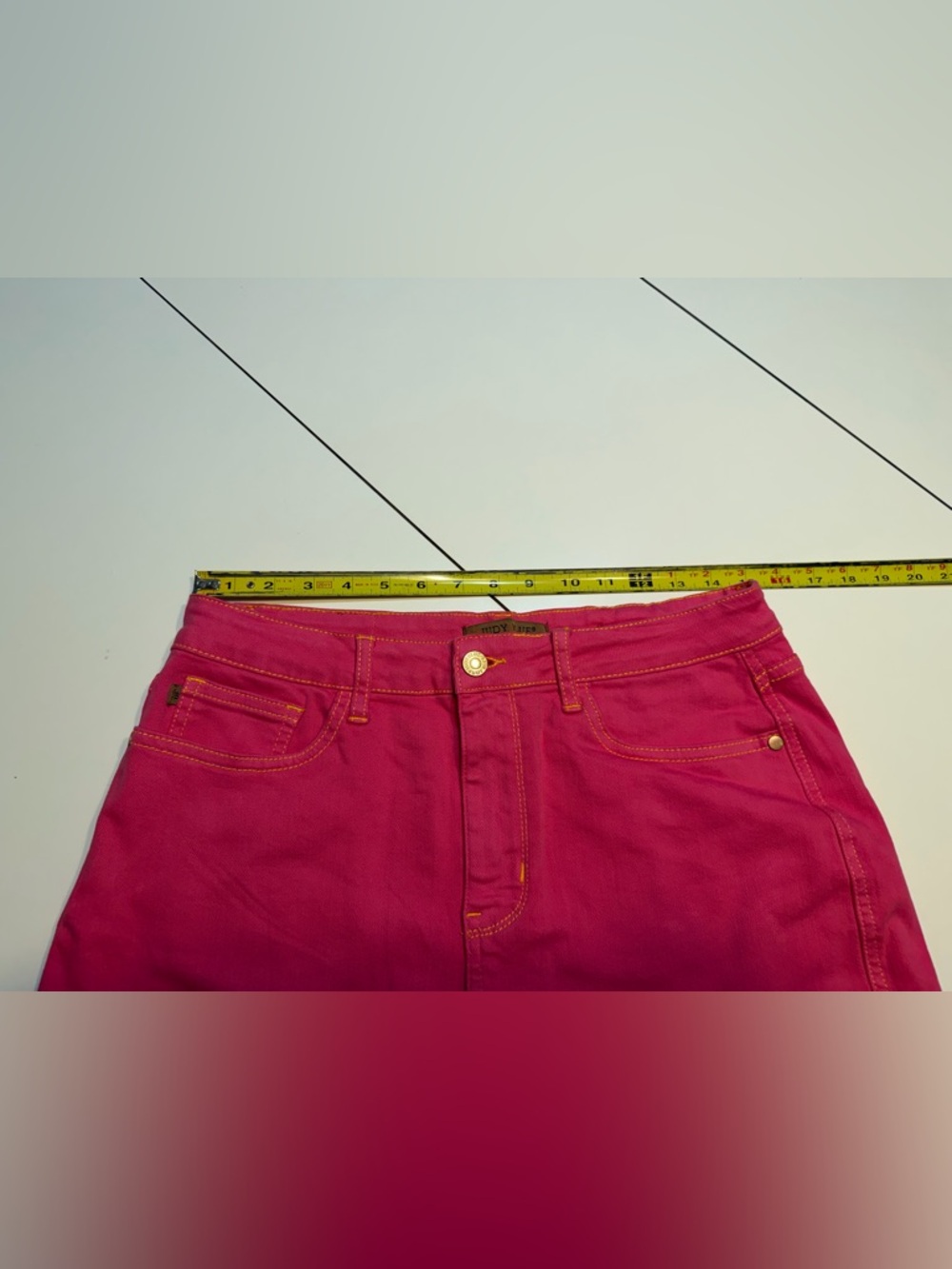 Judy Blue XL pink Jean shorts yellow stitching - Picture 3 of 9